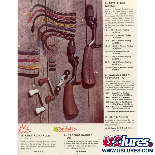 Banana Head Tattle-Tail Jig + Tattle-Tail Worm (starodawna, z lat 1970-tych)