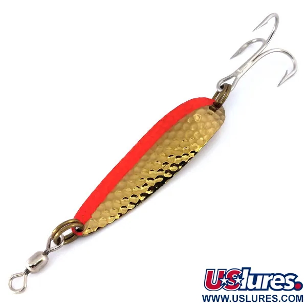 Luhr Jensen Krocodile DIE #4 UV (świeci w ultrafiolecie), młotkowany mosiądz/pomarańczowe, 14 g błystka wahadłowa #10111