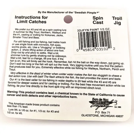 Bay de Noc Do-Jigger #3 UV (świeci w ultrafiolecie), nikiel/żółty, 9 g błystka wahadłowa #12672