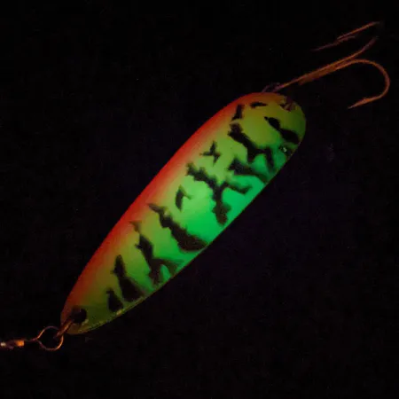 Luhr Jensen Krocodile #5 UV (świeci w ultrafiolecie), Fire Tiger (Ognisty Tygrys), 21 g błystka wahadłowa #13895