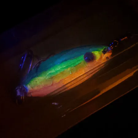 Wahoo Key Largo Swim'n Fin (z grzechotką), pilker UV (świeci w ultrafiolecie), Fire Tiger (Ognisty Tygrys), 11 g błystka wahadłowa #17799