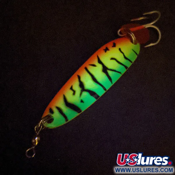 Luhr Jensen Krocodile #3 UV (świeci w ultrafiolecie), Ognisty Tygrys (Fire Tiger)/mosiądz, 14 g błystka wahadłowa #15184