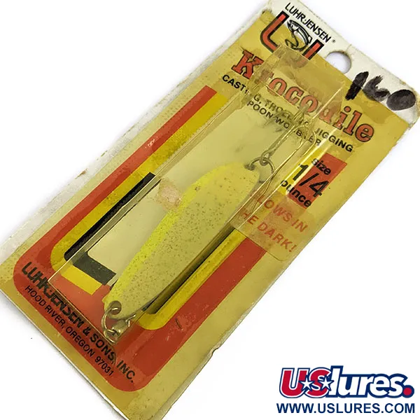 Luhr Jensen Krocodile #3 (1980e) (świeci w ciemności), Żółty/Biały/Glow - świeci w ciemności, 10 g błystka wahadłowa #17001