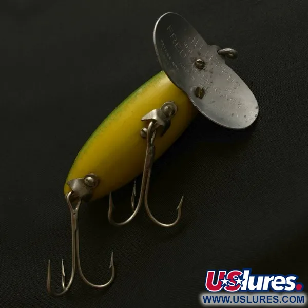  Fred Arbogast Jitterbug Early Bug Eye​ (1960s), Green tiger, 14 g wobler #23902