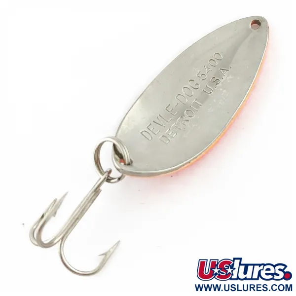 Eppinger Dardevle Devle Dog 5400 Detroit (1980 s), nikiel/pomarańczowy UV, 14 g błystka wahadłowa #24200