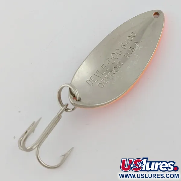 Eppinger Dardevle Devle Dog 5400 Detroit (1980 s), nikiel/pomarańczowy UV, 14 g błystka wahadłowa #24200