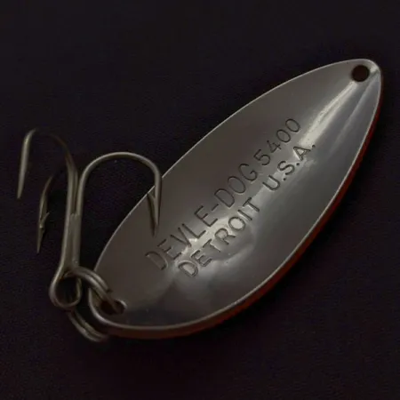 Eppinger Dardevle Devle Dog 5400 Detroit (1980 s), nikiel/pomarańczowy UV, 14 g błystka wahadłowa #24200