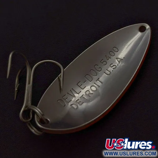 Eppinger Dardevle Devle Dog 5400 Detroit (1980 s), nikiel/pomarańczowy UV, 14 g błystka wahadłowa #24200