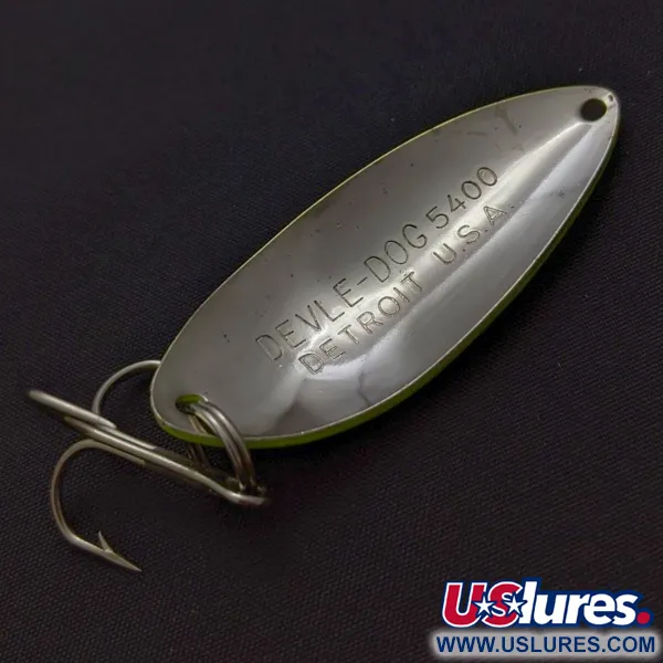 Eppinger Dardevle Devle Dog 5400 Detroit (1980 s), nikiel/pomarańczowy UV, 14 g błystka wahadłowa #24220