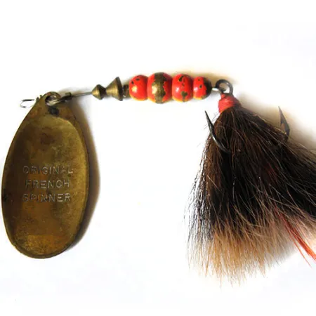 Mepps 5 Dressed (z ogonem), biały/czerwony/mosiądz, 14,2 g błystka obrotowa #0222