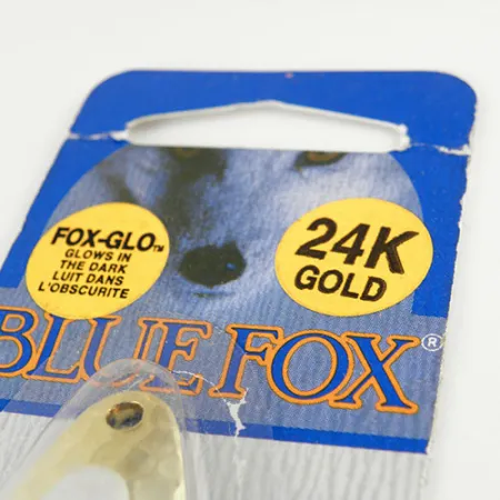 Blue Fox Pixee (świeci w ciemności), złoty/biały (świecące w ciemności), 14 g błystka wahadłowa #1111