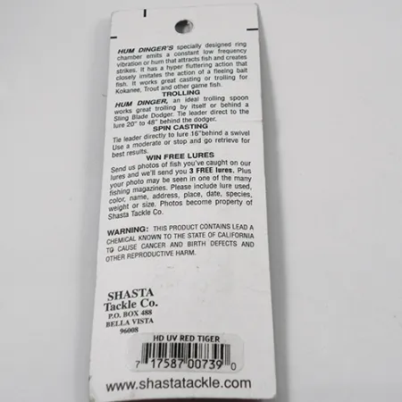 Shasta Humdinger UV (świeci w ultrafiolecie), Red Tiger (czerwony tigr) nikiel/czerwony, 4 g błystka wahadłowa #2050