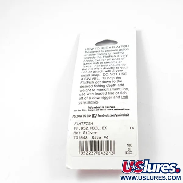 Yakima Bait FlatFish F4, srebro wobler #2288