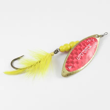 Mepps Aglia Long 4 Dressed (z ogonem), czerwony/żółty/mosiądz, 17 g błystka obrotowa #2591