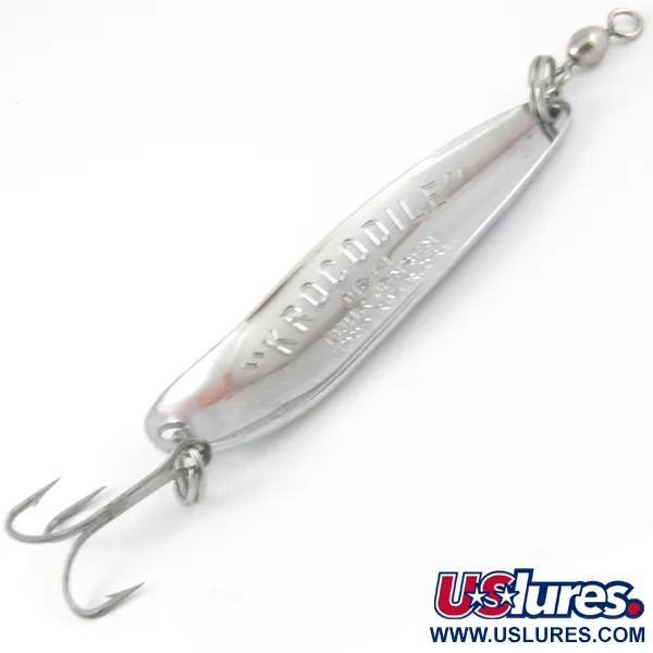 Luhr Jensen Krocodile DIE #4, nikiel/niebieski z zielonym hologramem, 14 g błystka wahadłowa #3873