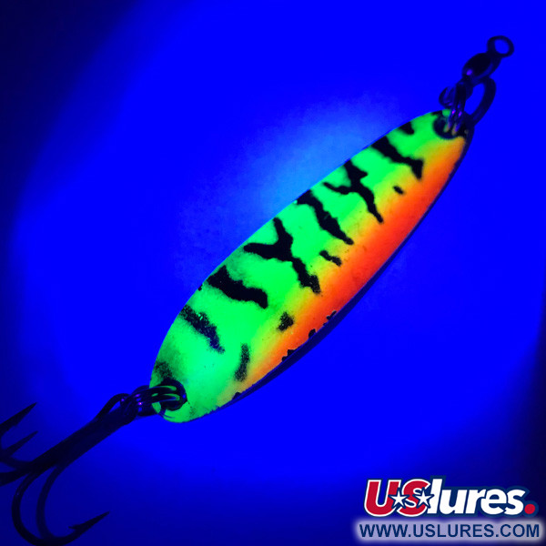 Luhr Jensen Krocodile DIE #3 UV (świeci w ultrafiolecie), Ognisty Tygrys (Fire Tiger)/Złoty, 10 g błystka wahadłowa #4196