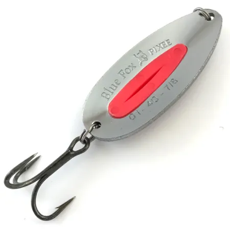 Blue Fox Pixee UV (świeci w ultrafiolecie), nikiel młotkowany/czerwony, 24 g błystka wahadłowa #5179