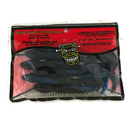 Wave Worms, guma, 6 szt., Czarny/niebieski brokat #6959