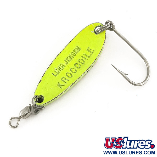 Luhr Jensen Krocodile UV (świeci w ultrafiolecie), Chartreuse/czerwony, 9 g błystka wahadłowa #7484