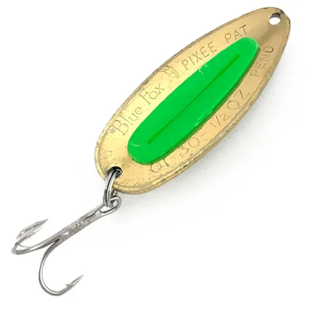 Blue Fox Pixee UV (świeci w ultrafiolecie), złoty/zielony, 14 g błystka wahadłowa #7612
