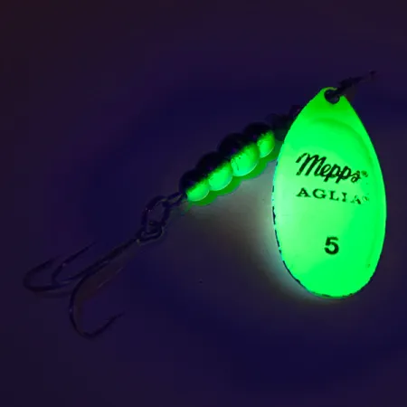 Mepps Aglia 5 Fluo UV (świeci w ultrafiolecie), Chartreuse, 14 g błystka obrotowa #7621